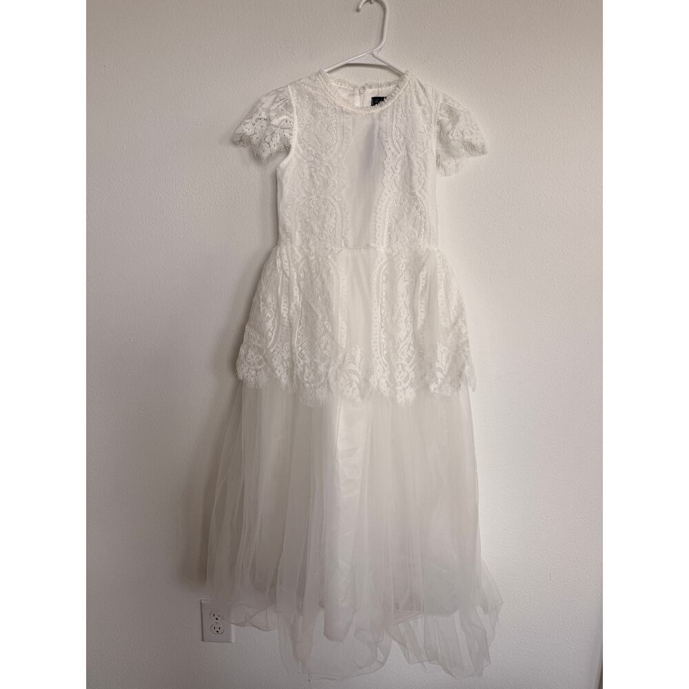 Trish Scully White Lace Tulle Layered Formal Dress Size 12 - Picture 2 of 8